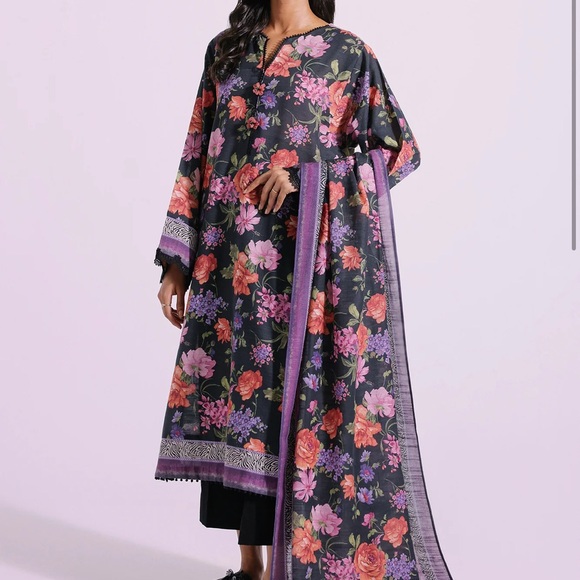 Floral Black and Purple Kaftan Dress - Picture 1 of 2